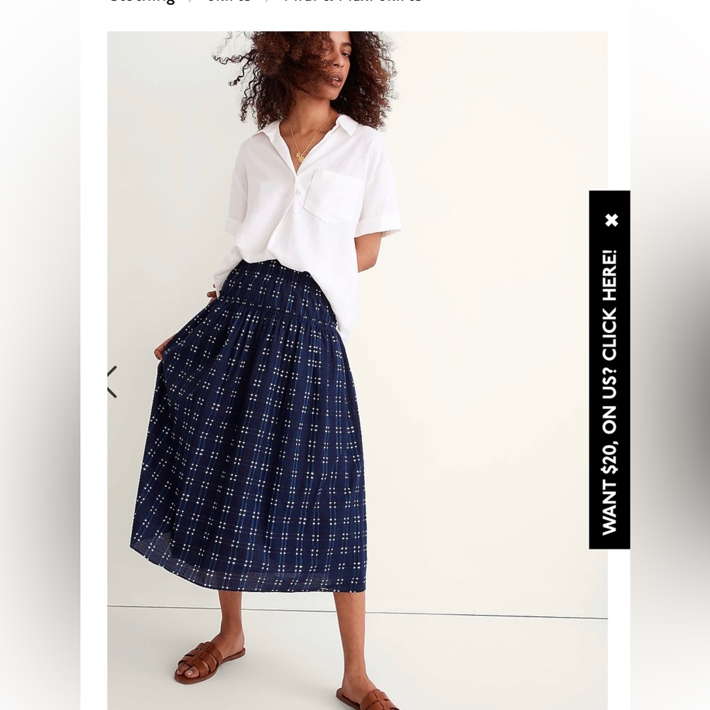 Pull-On Midi Skirt in Shibori Indigo Plaid